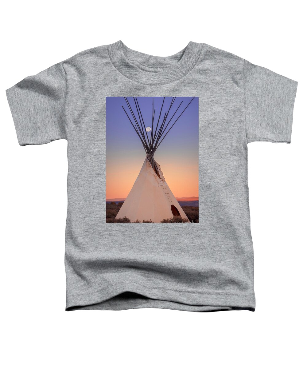 Taos Toddler T-Shirt featuring the photograph Hunter Moon over white Tipi by Elijah Rael