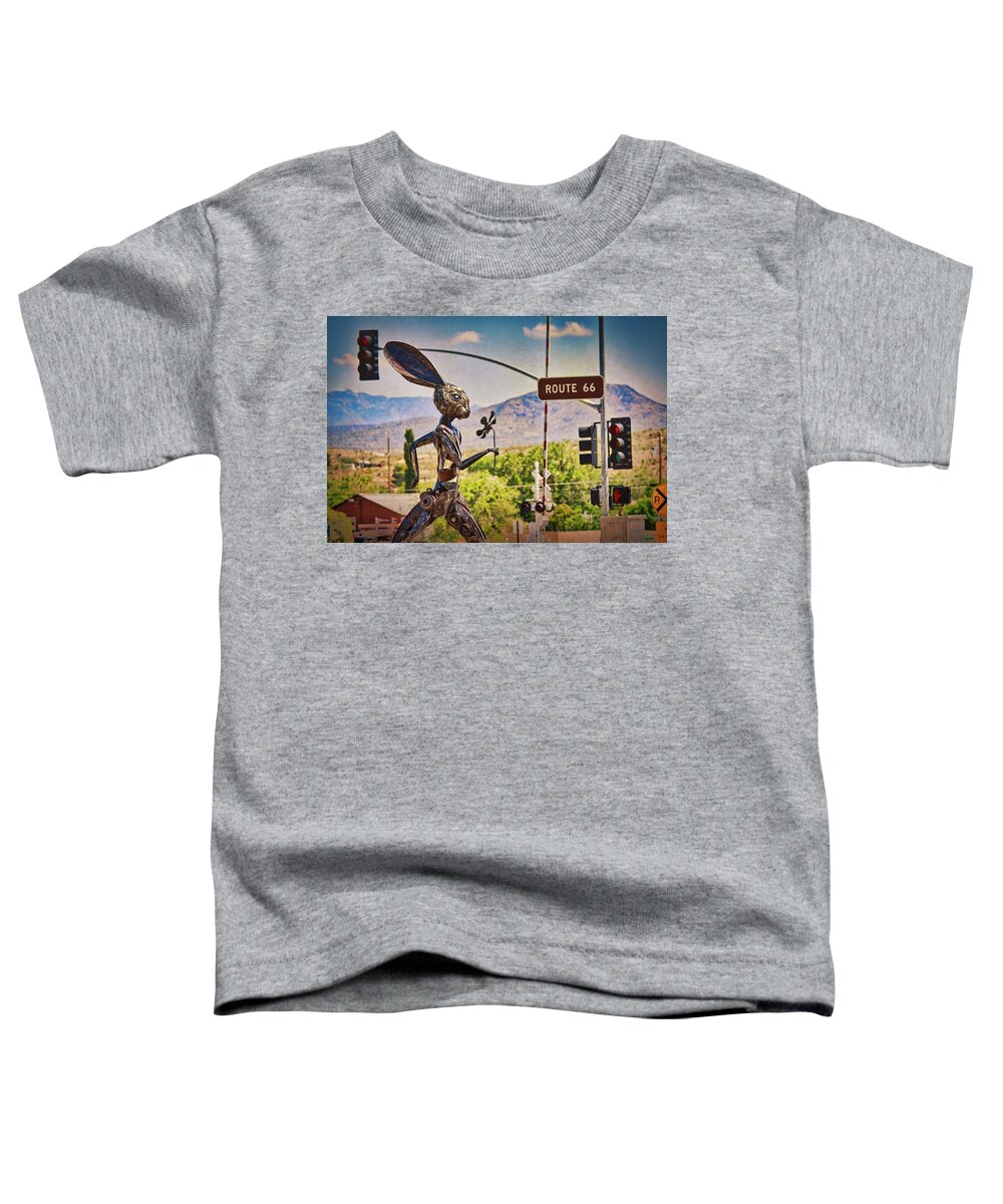 Route 66 Toddler T-Shirt featuring the photograph Jack rabbit art in Kingman Arizona, on Route 66 by Tatiana Travelways