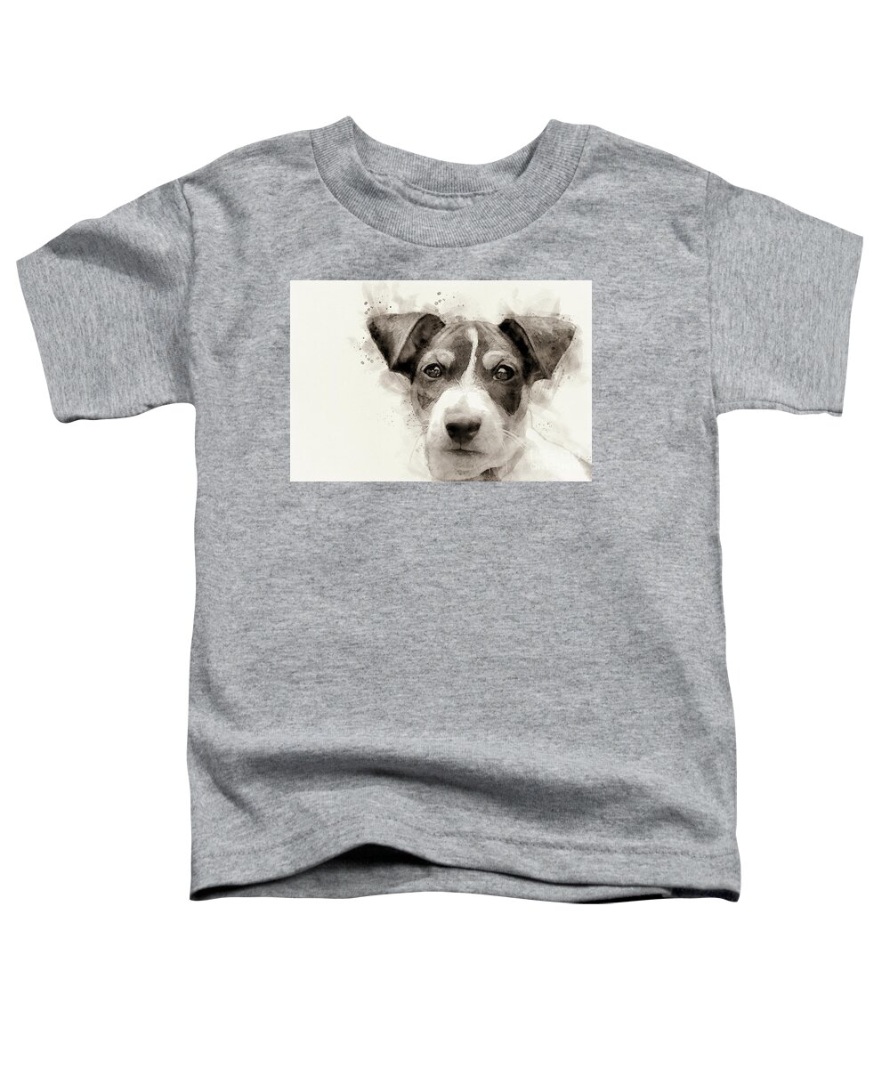 Puppy Toddler T-Shirt featuring the painting Jack-russell terrier puppy portrait watercolor by Gregory DUBUS