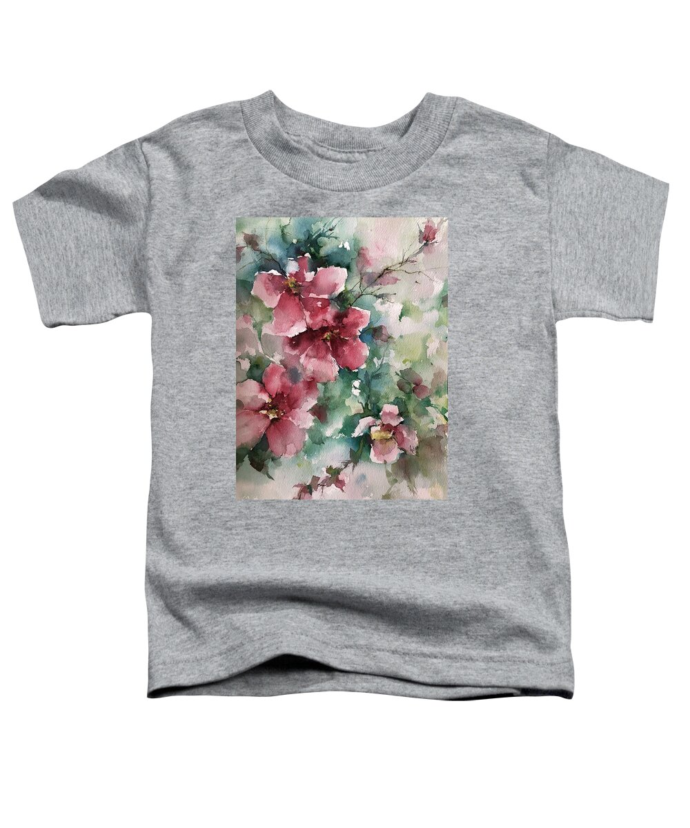  Toddler T-Shirt featuring the painting Japonicas Grace by Robin Miller-Bookhout