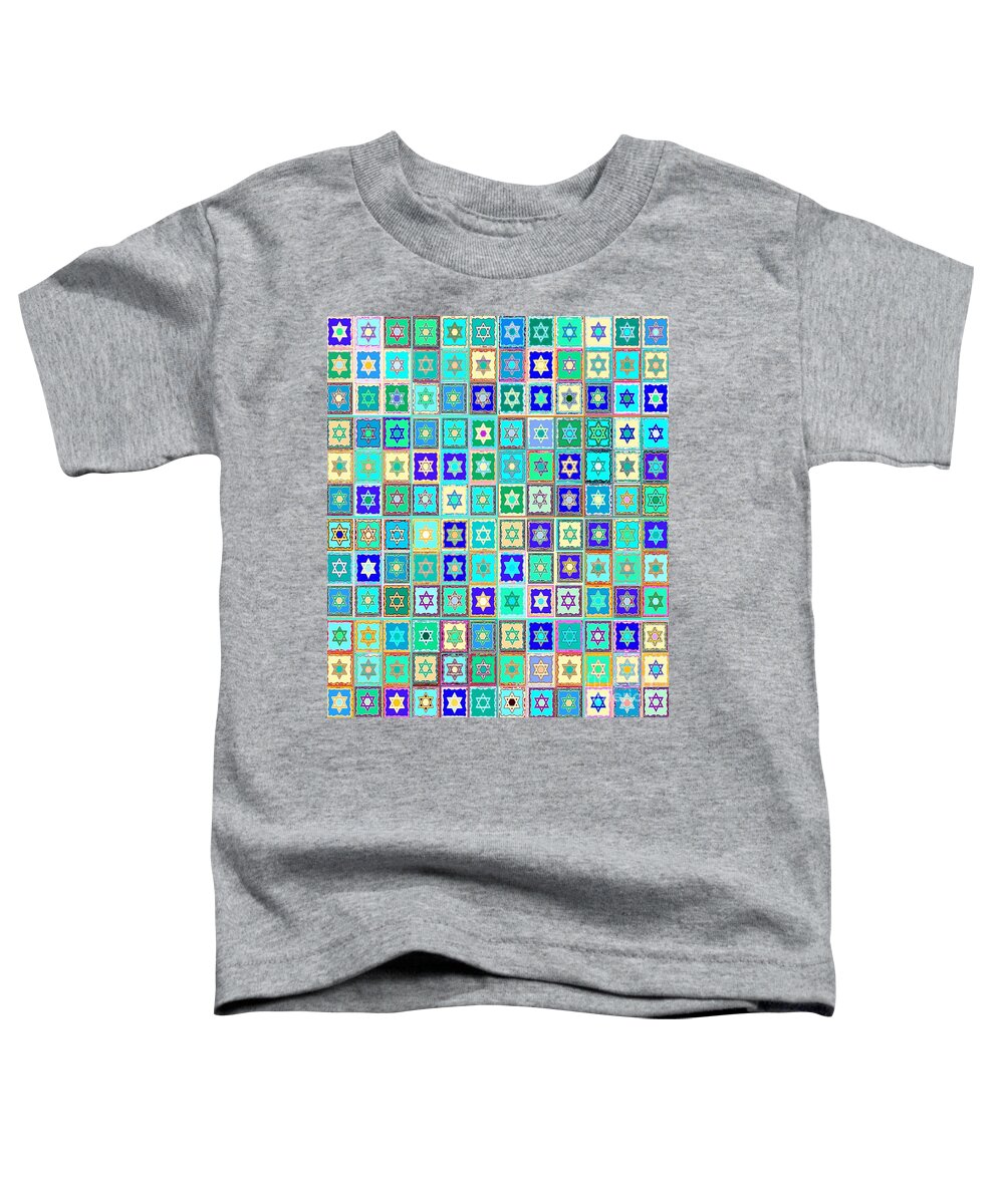 Judaica Toddler T-Shirt featuring the painting JUDAICA Lucky Emerald Stars by Sandra Silberzweig