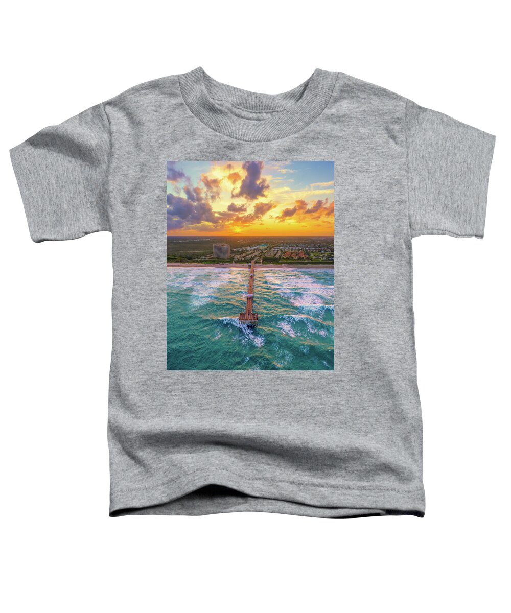 Juno Beach Pier Toddler T-Shirt featuring the photograph Juno Beach Pier Sunset Aerial Photography by Kim Seng