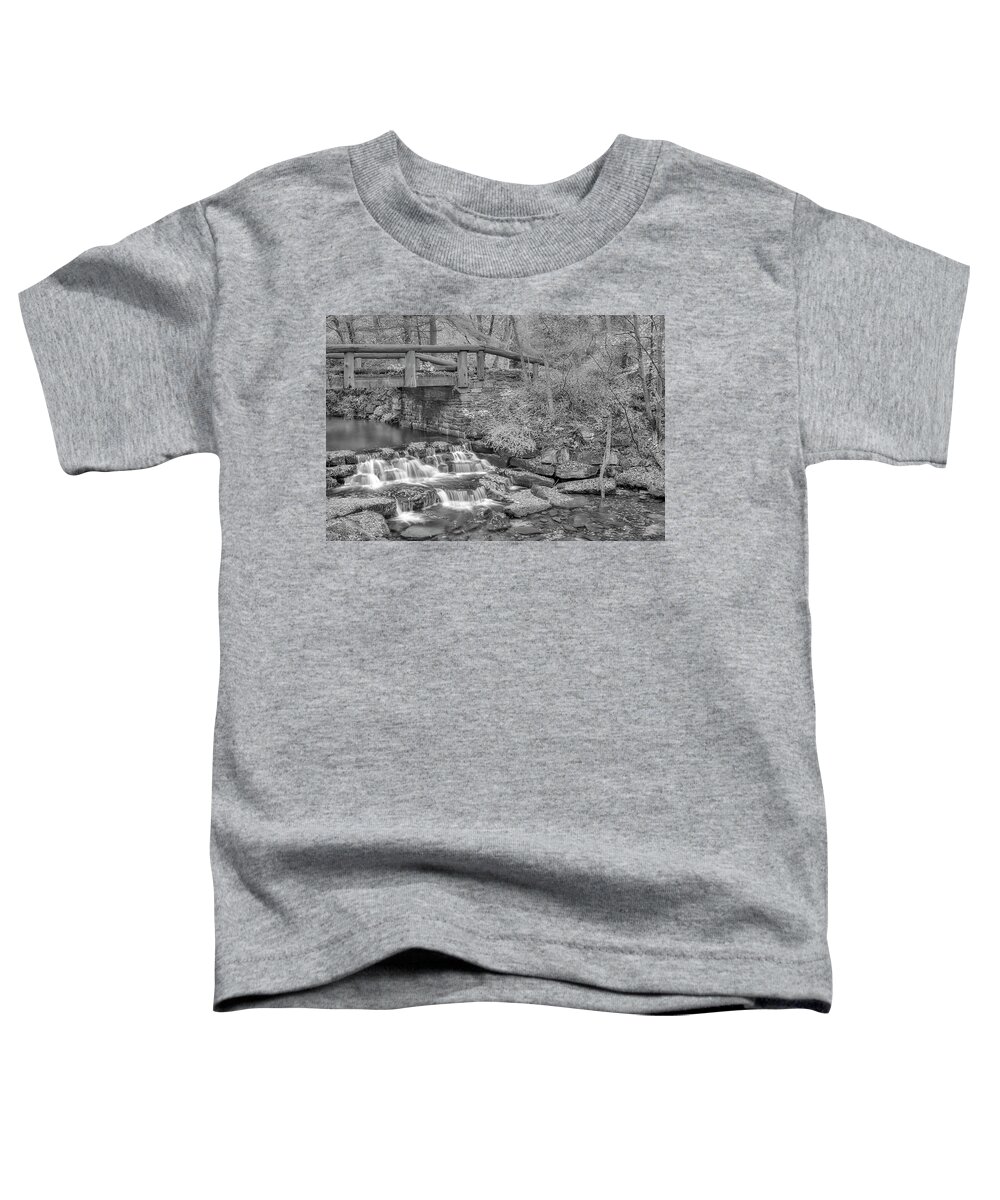 Waterfall Toddler T-Shirt featuring the photograph Just Water Under The Bridge BW by Susan Candelario