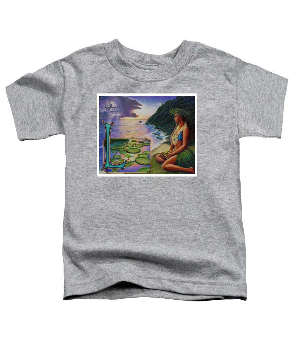 Kim Mcclinton Toddler T-Shirt featuring the drawing L is for Lei by Kim McClinton