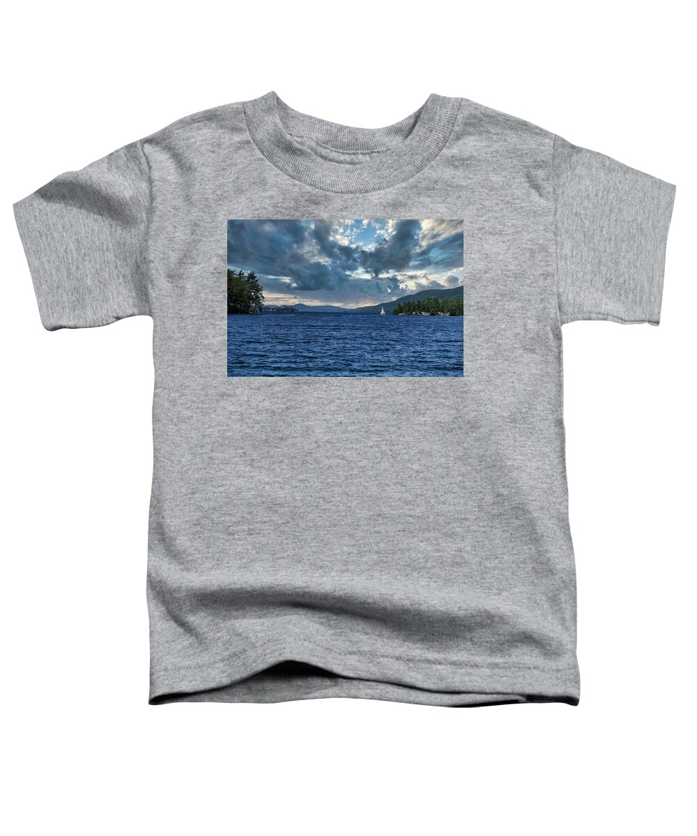 Boat Toddler T-Shirt featuring the photograph Lake George Sailboat and Storm Clouds by Russel Considine