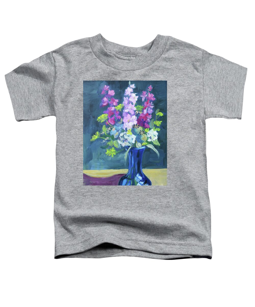 Larkspur Toddler T-Shirt featuring the painting Larkspur by Anne Marie Brown