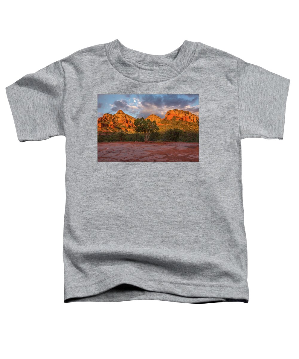 Lone Toddler T-Shirt featuring the photograph Lone Tree Sunset Moon by White Mountain Images