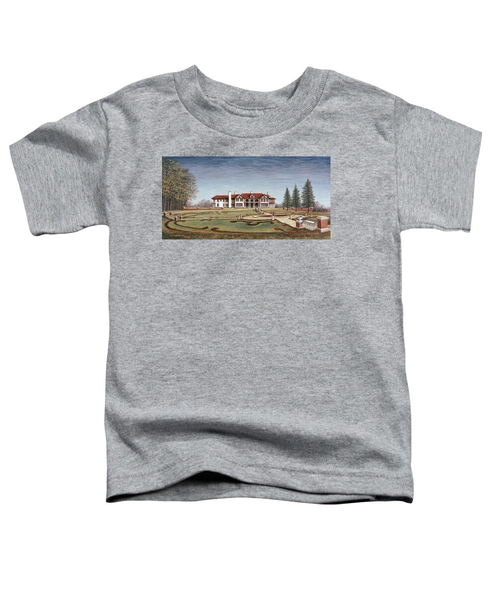 Architectural Landscape Toddler T-Shirt featuring the painting Longview Farm Mansion and Gardens by George Lightfoot
