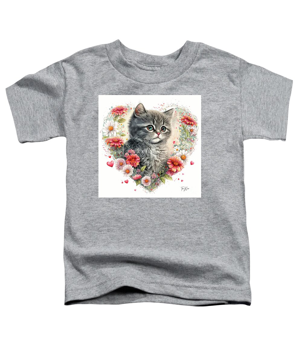 Gray Kitten Toddler T-Shirt featuring the painting Love Kitten by Tina LeCour
