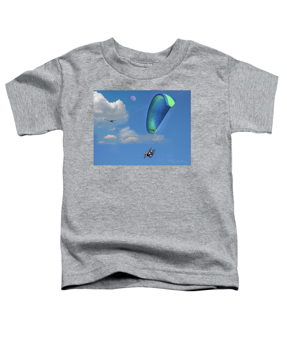 Man Toddler T-Shirt featuring the photograph Man In Powered Parachute With Blue Sky by Dan Barba
