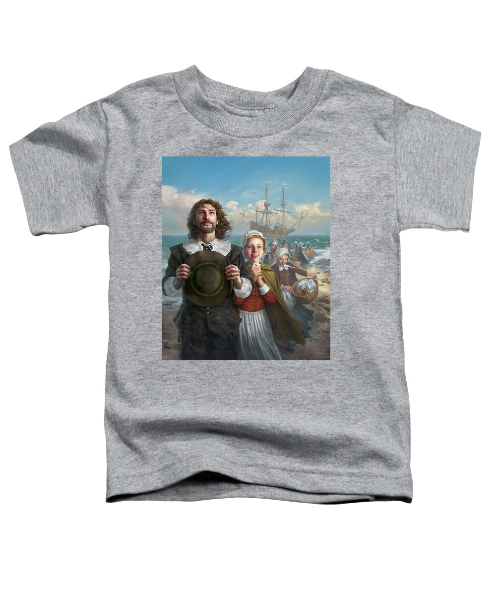 Mayflower Toddler T-Shirt featuring the digital art Mayflower Landing by Mark Fredrickson