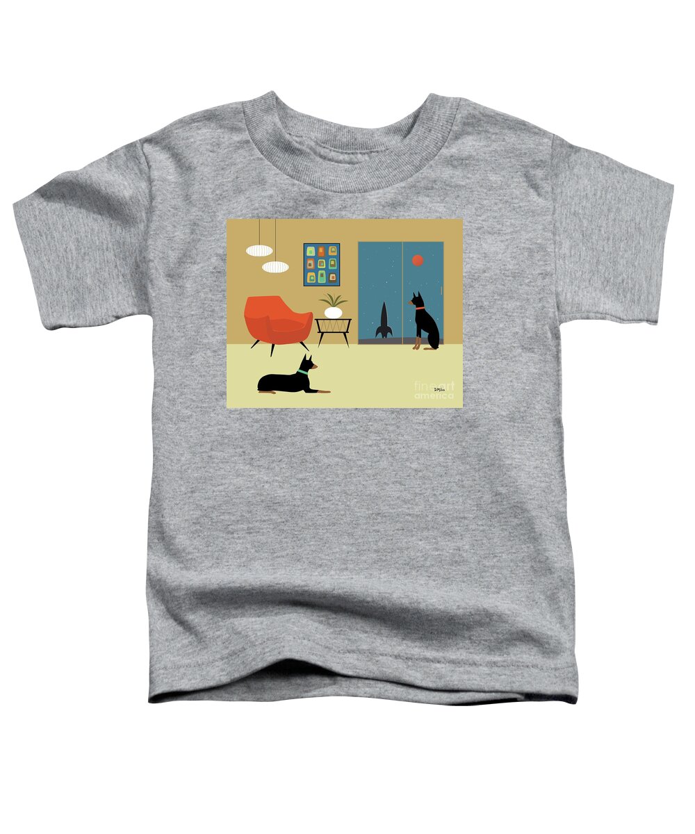Doberman Pinscher Toddler T-Shirt featuring the digital art Mid Century Modern Dobermans by Donna Mibus