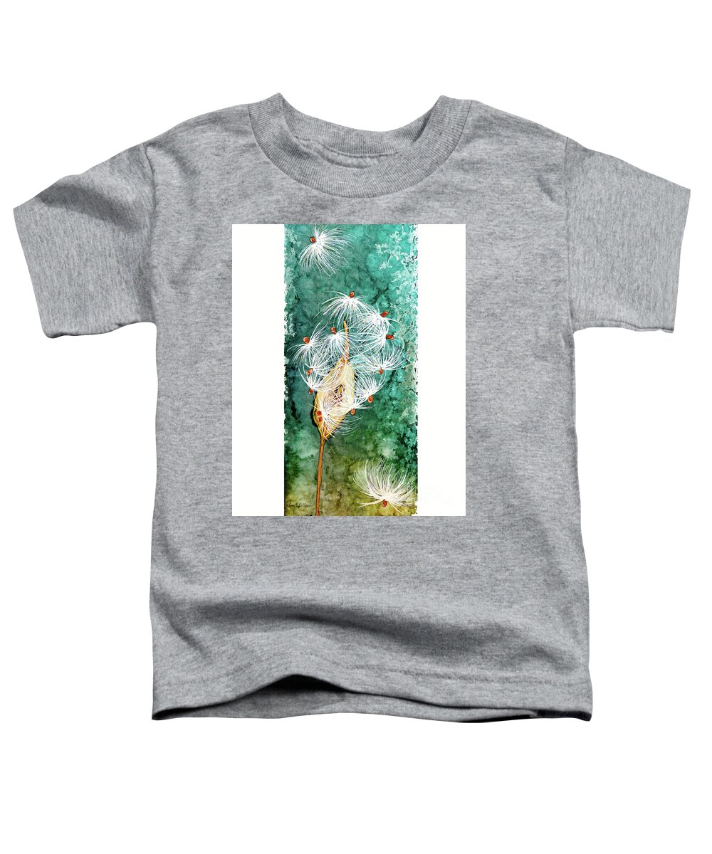 Milkweed Fall Seeds Pod Toddler T-Shirt featuring the painting Milkweed Magic by Jan Killian