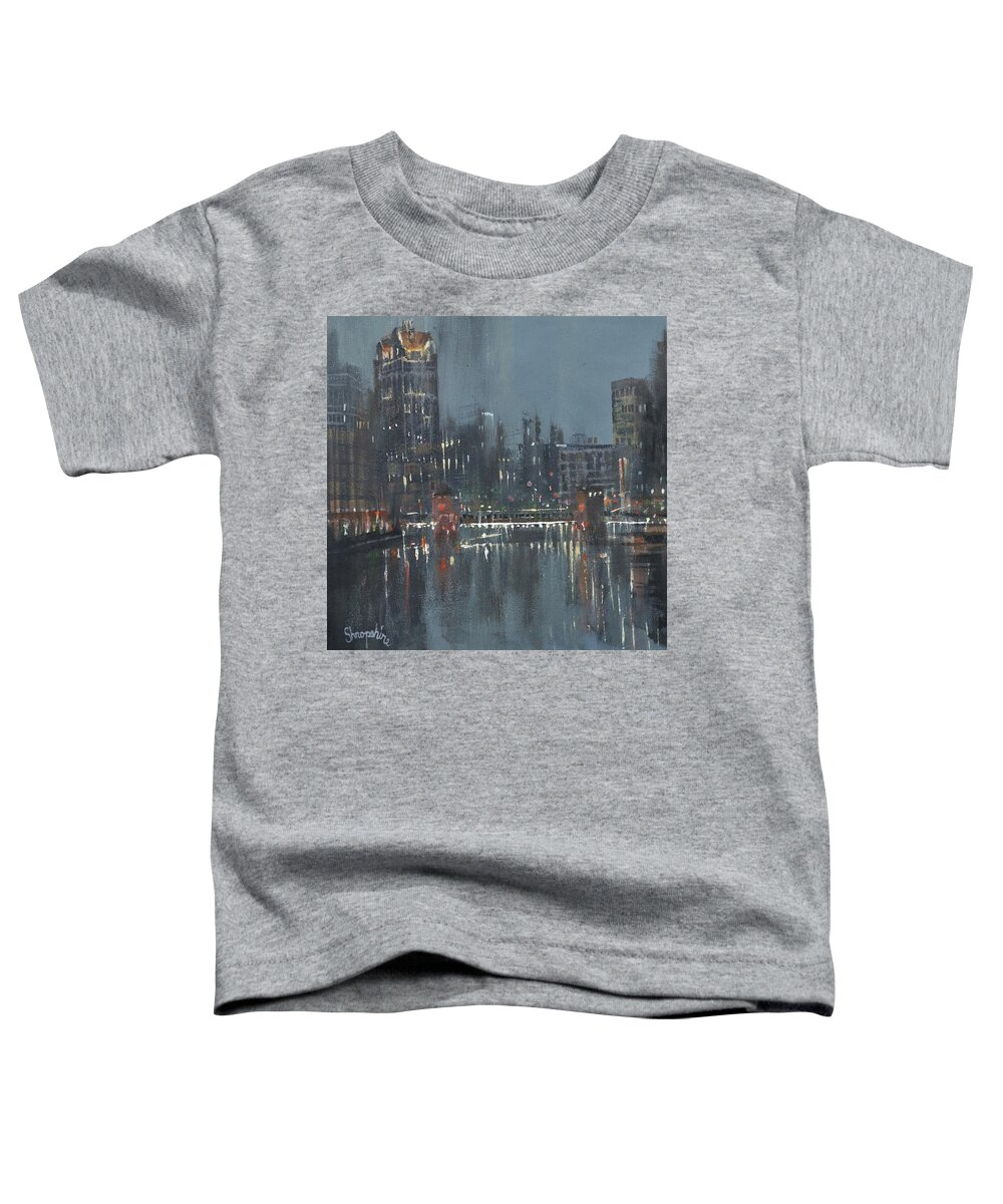 Milwaukee Toddler T-Shirt featuring the painting Milwaukee Riverwalk by Tom Shropshire
