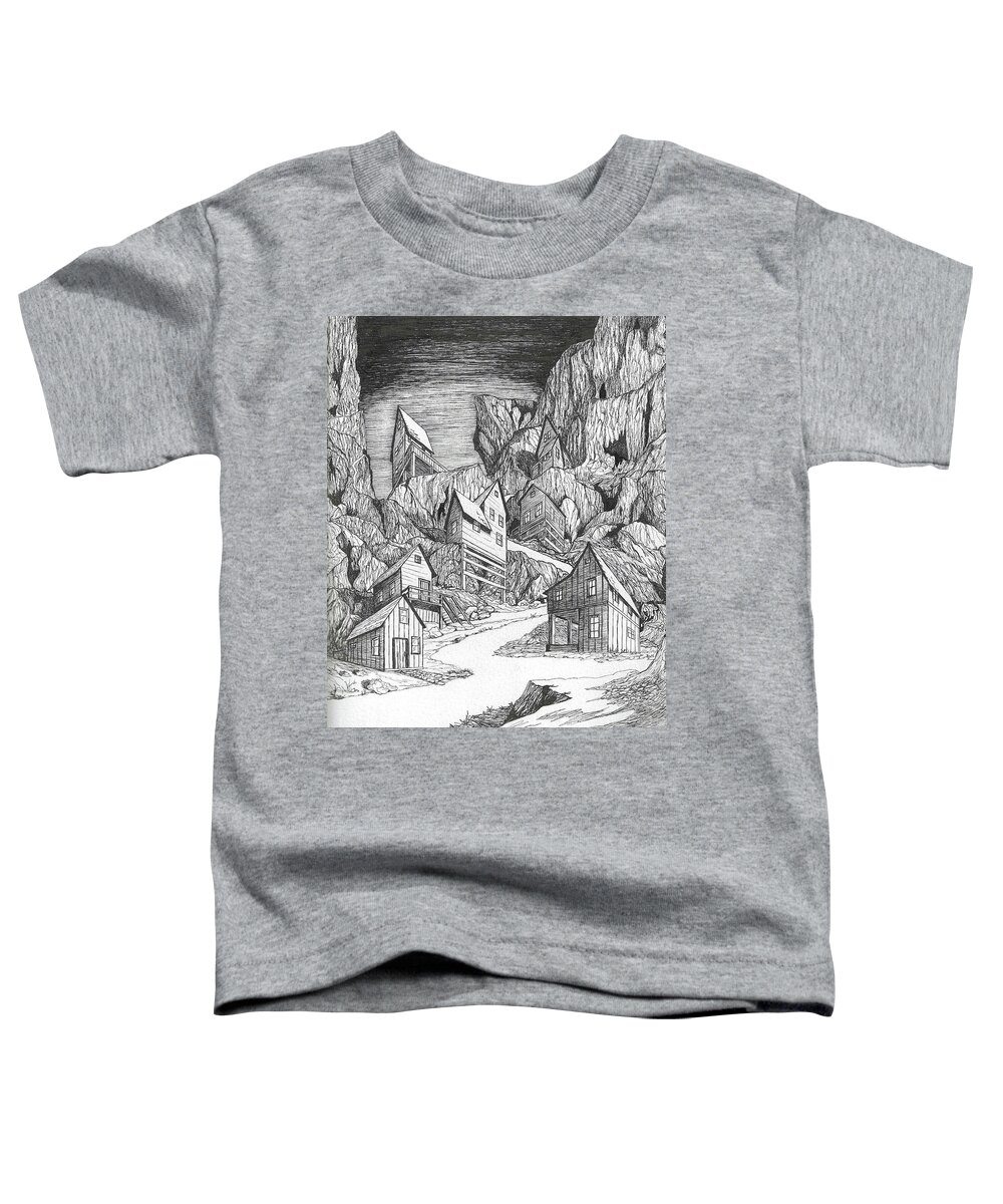 Old Toddler T-Shirt featuring the drawing Miner's Village by Loxi Sibley