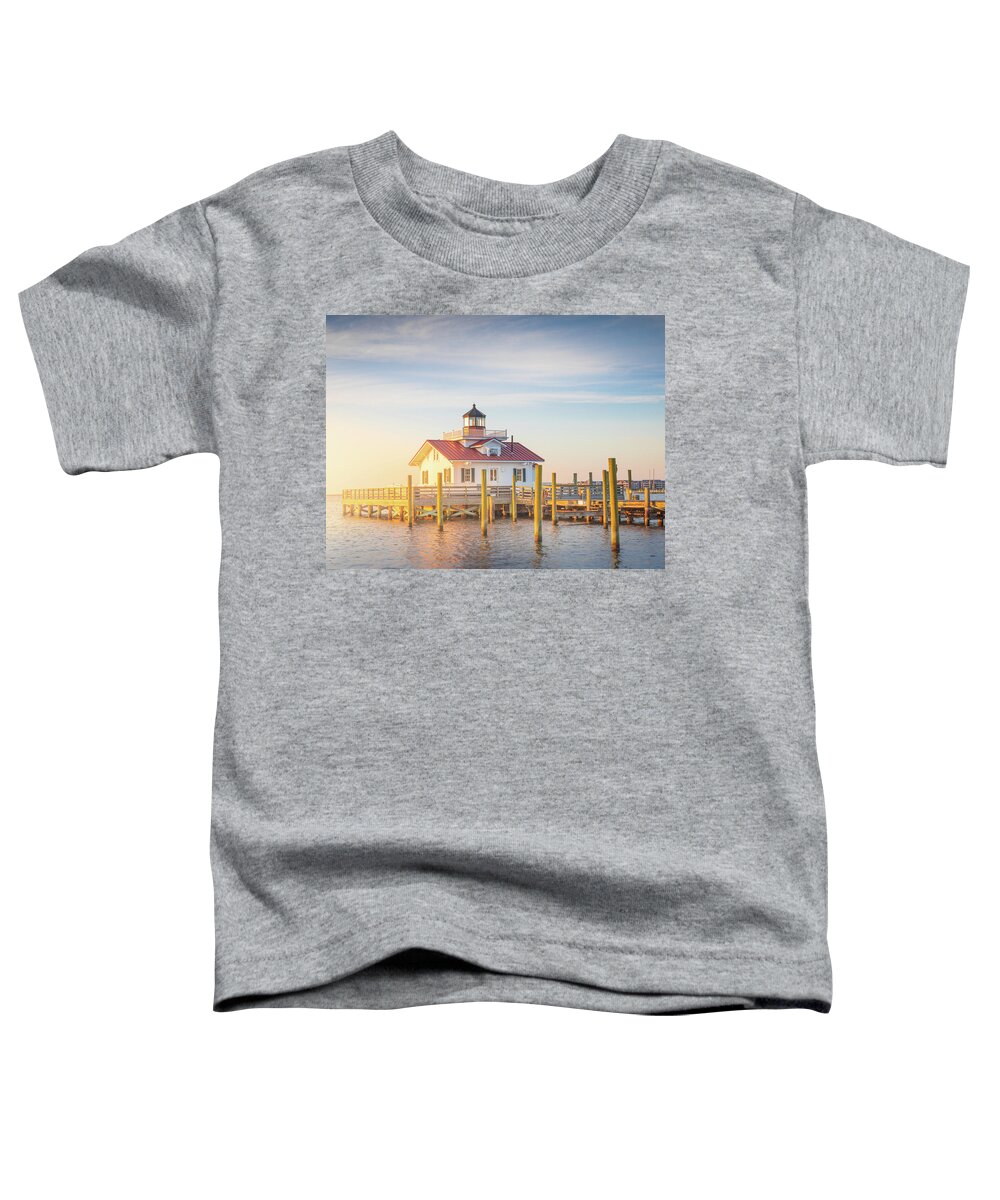 Roanoke Island Marshes Lighthouse Toddler T-Shirt featuring the photograph Morning Light Outer Banks Manteo Lighthouse OBX North Carolina by Jordan Hill