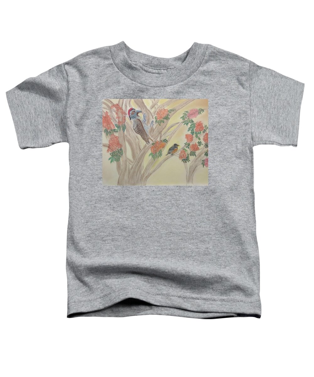 Woodpecker Toddler T-Shirt featuring the pastel Morning Sounds by Suzanne Berthier
