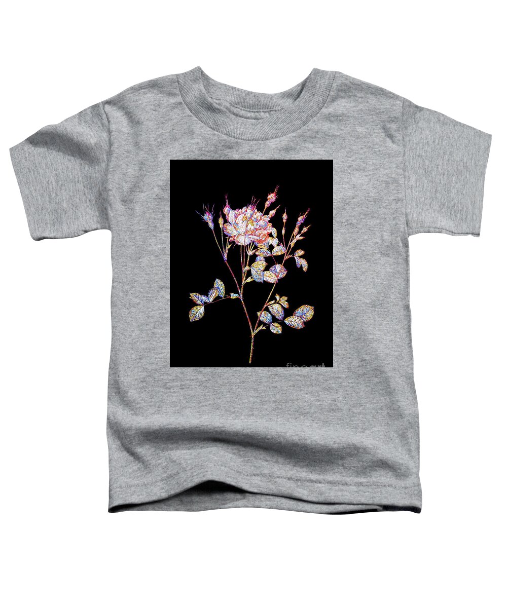 Holyrockarts Toddler T-Shirt featuring the mixed media Mosaic Anemone Sweetbriar Rose Botanical Art On Black by Holy Rock Design