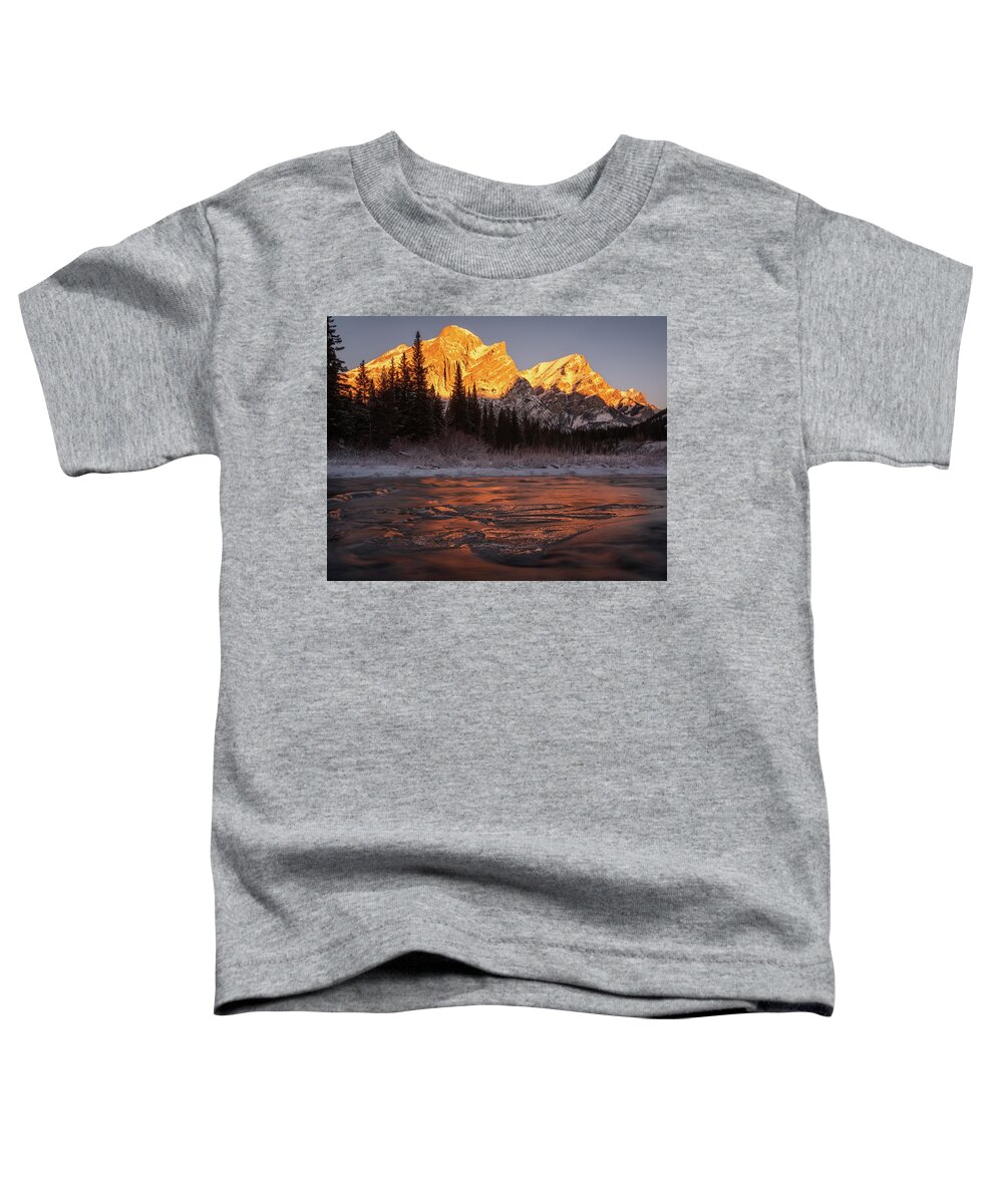 Alberta Photos Toddler T-Shirt featuring the photograph Mt Kidd Sunrise-River-Winter-Wedge Pond by Yves Gagnon