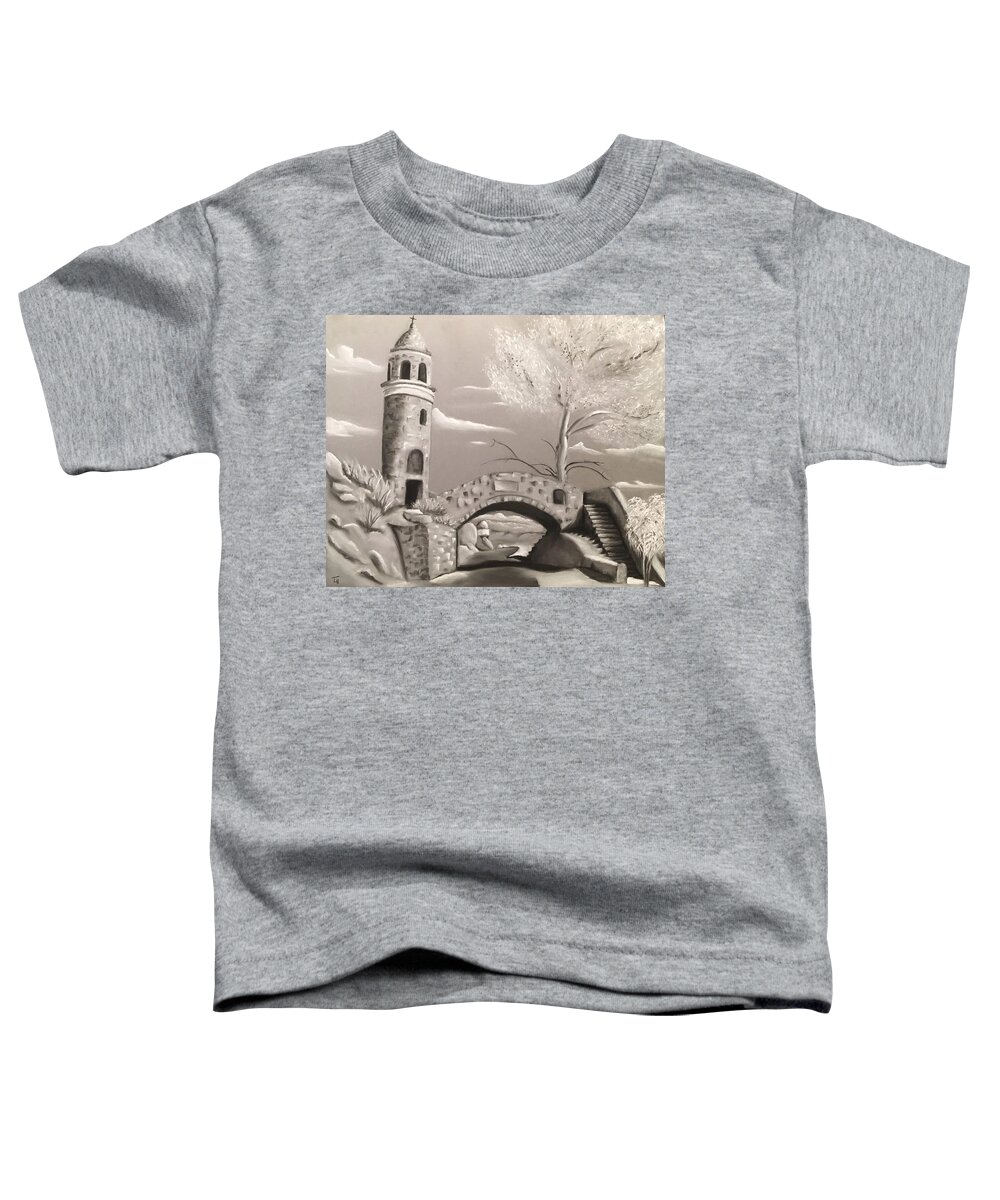 Mt. Rubidoux Toddler T-Shirt featuring the drawing Mt. Rubidoux Peace Tower by Tracy Hutchinson