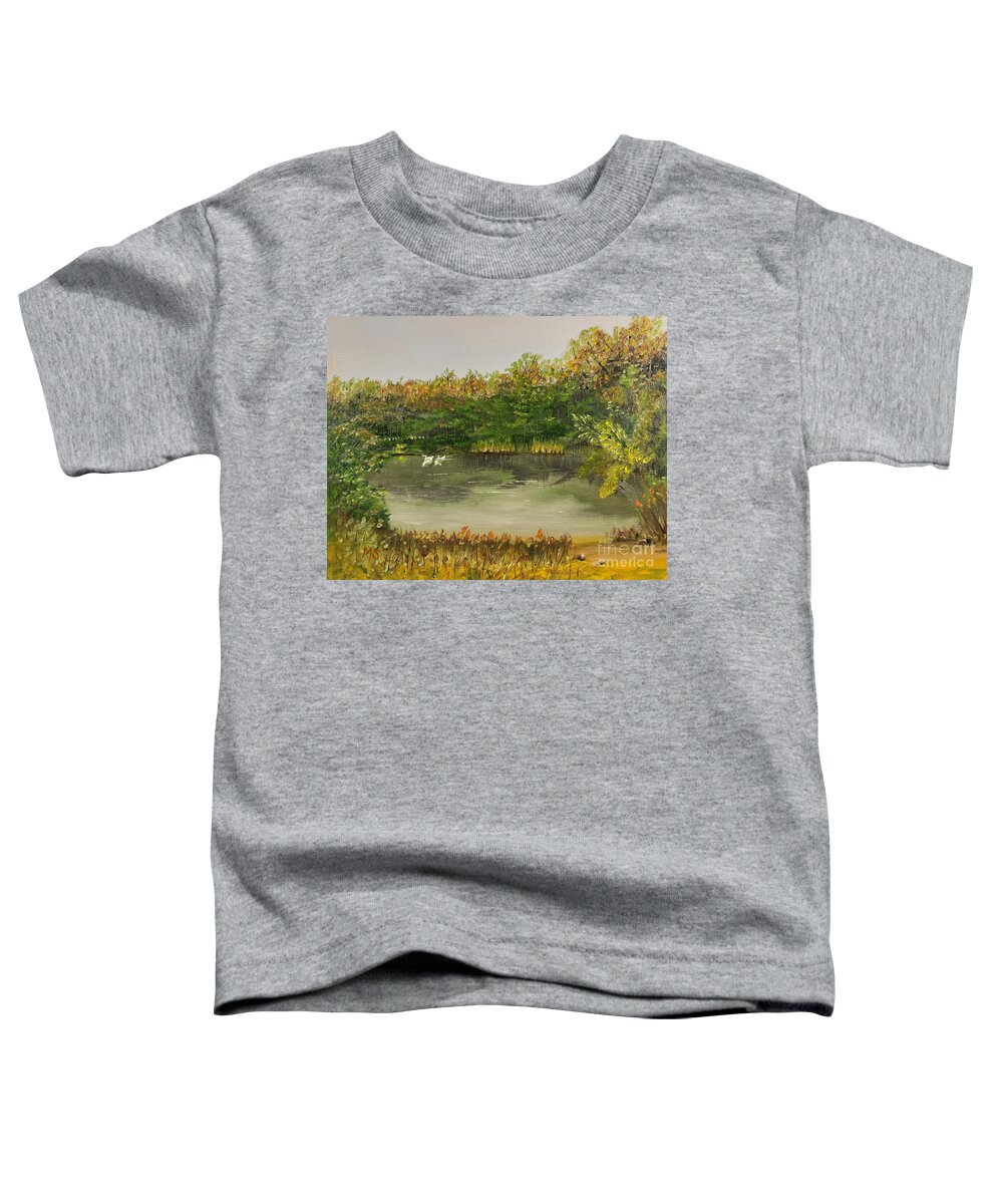 Peaceful Toddler T-Shirt featuring the painting Mystery Pond by Monika Shepherdson
