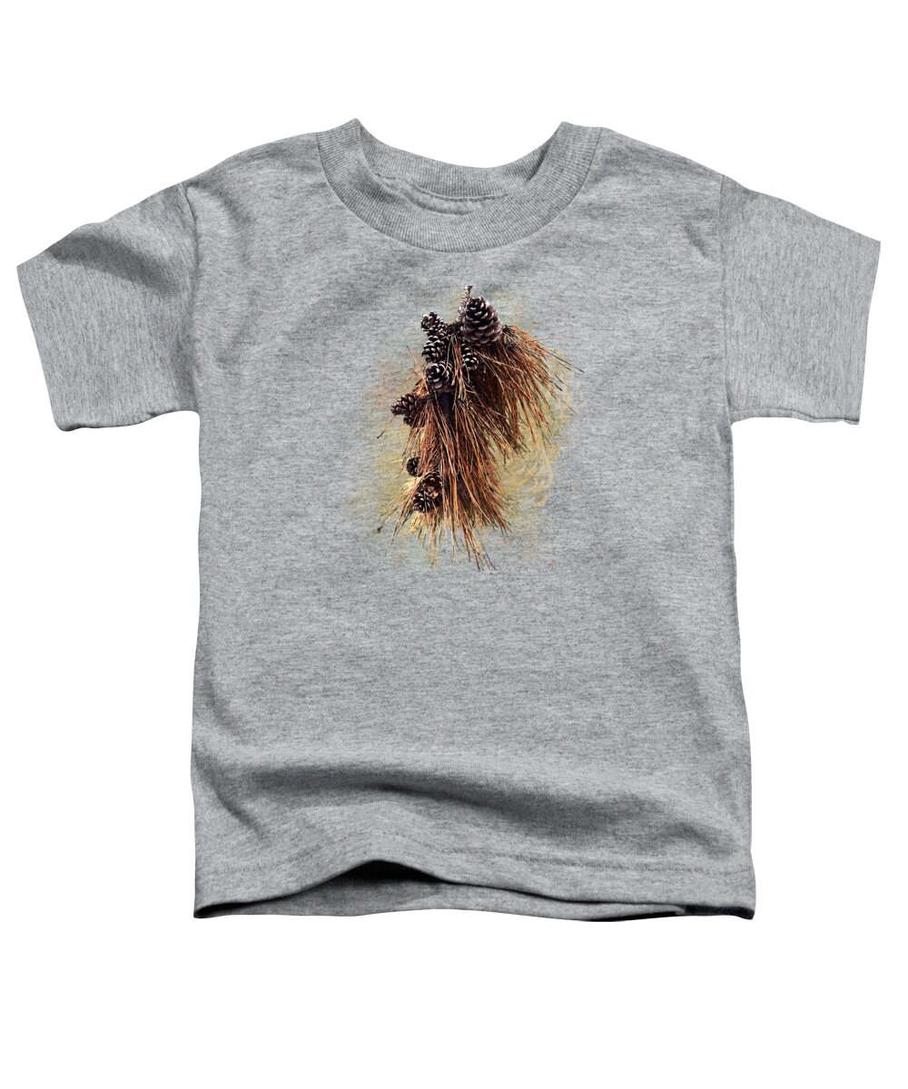 Autumn Toddler T-Shirt featuring the digital art Needles and Cones by Gina Harrison