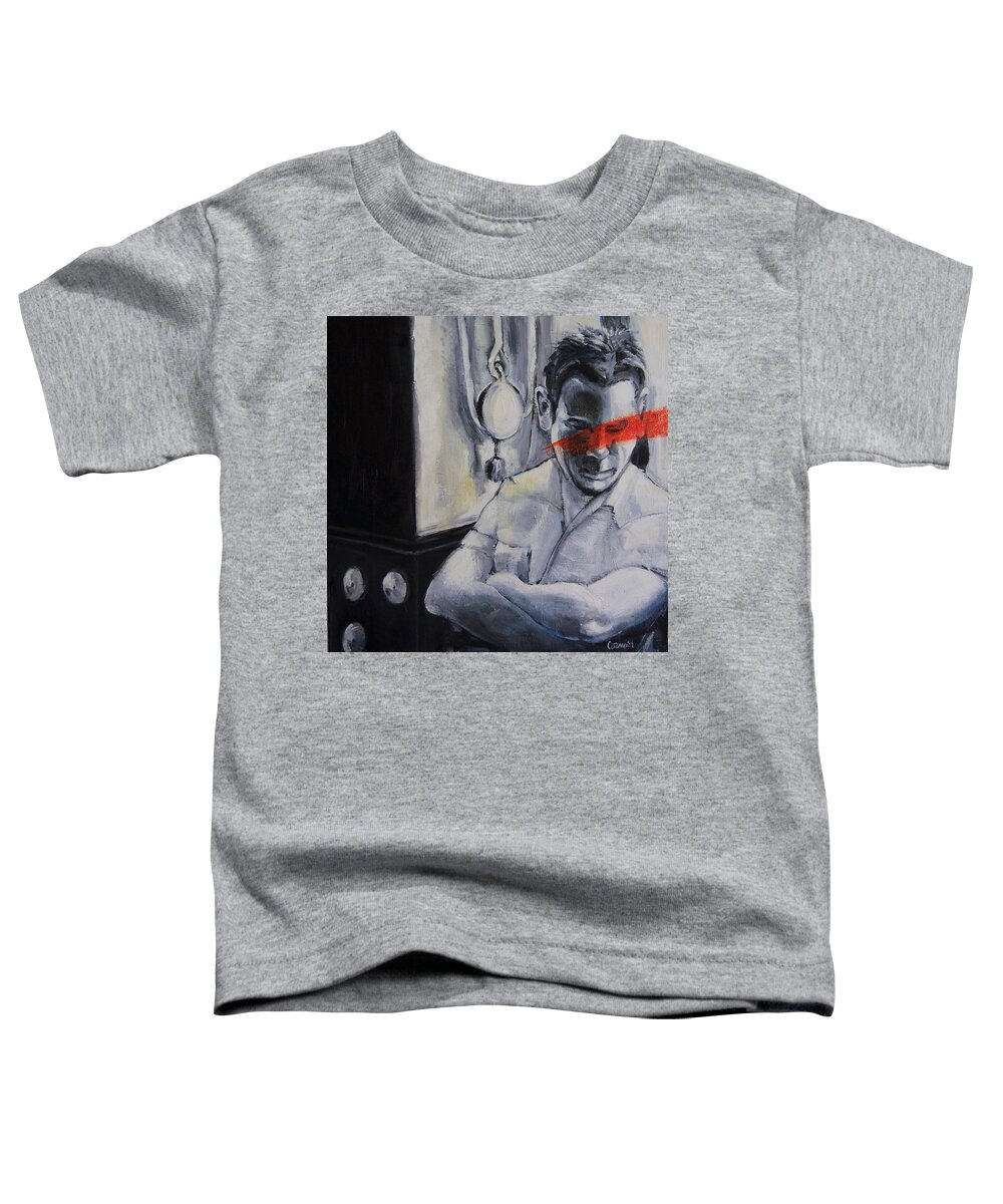 Man Toddler T-Shirt featuring the painting Non Essential Red by Jean Cormier