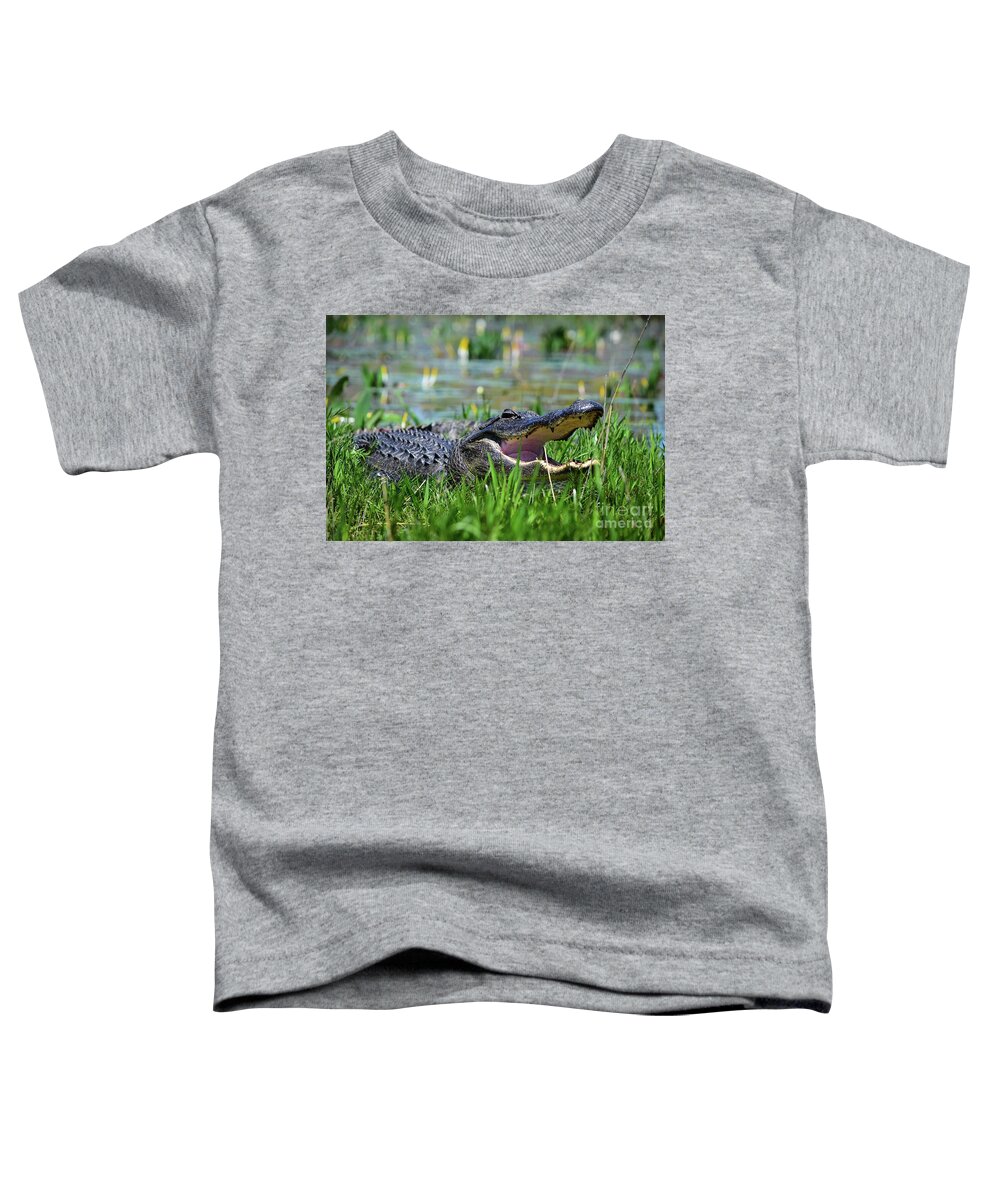 Alligator Toddler T-Shirt featuring the photograph Okefenokee Gator by Ed Stokes