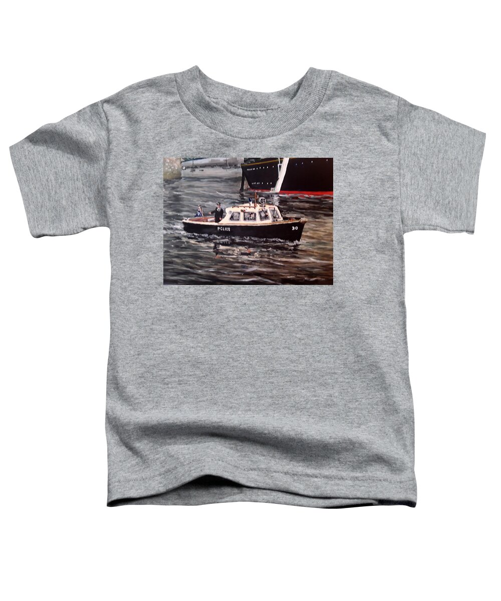 Police Toddler T-Shirt featuring the painting Old Style Single Screw Thames Police Boat by Mackenzie Moulton