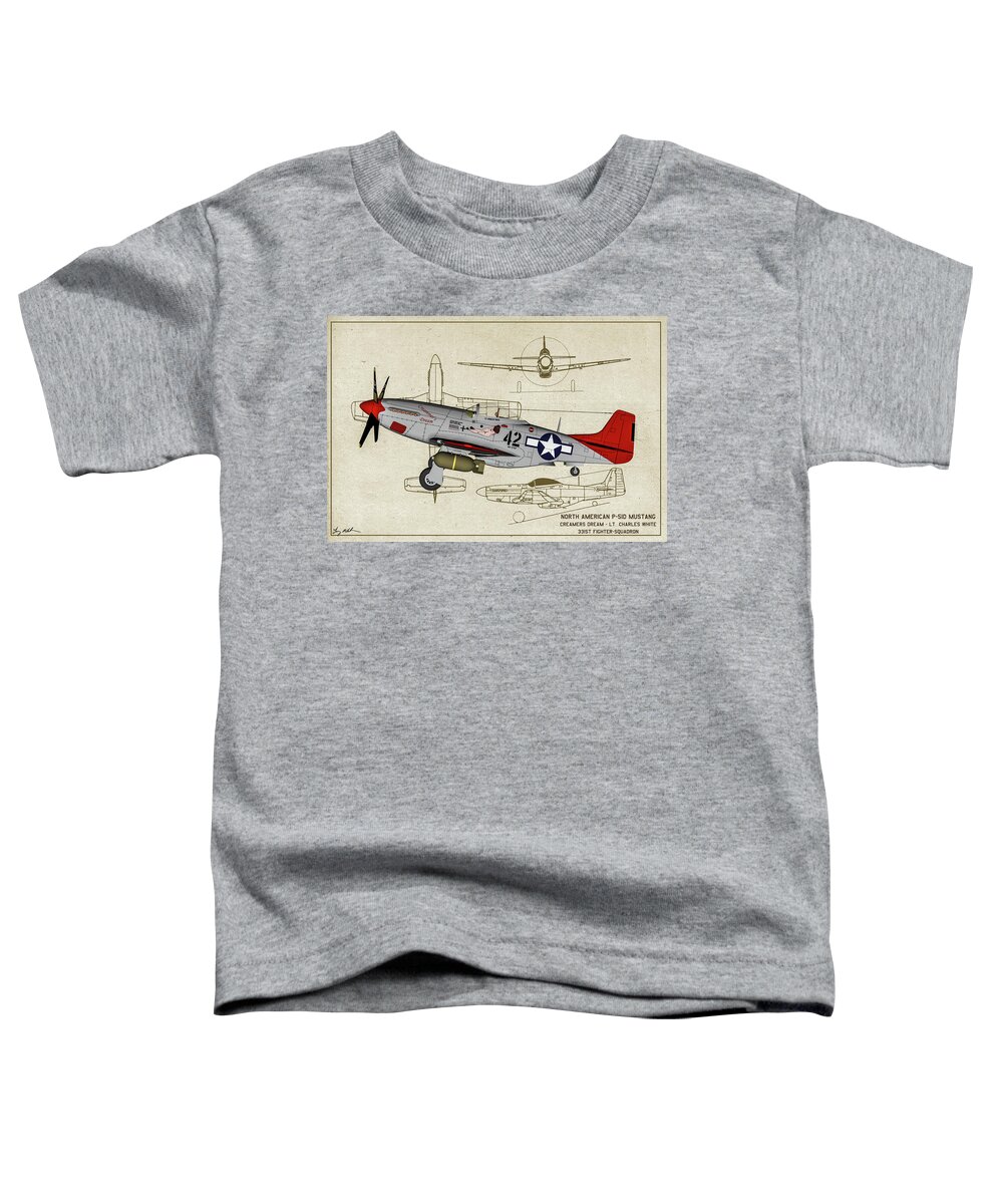 North American P-51d Mustang Toddler T-Shirt featuring the digital art P-51 Mustang Creamers Dream - Art by Tommy Anderson