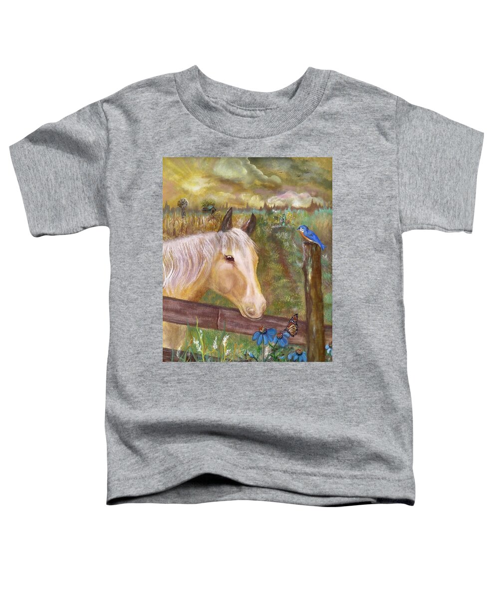 Palomino Farm Horse Toddler T-Shirt featuring the painting Palomino Farm Horse by Lynn Raizel Lane