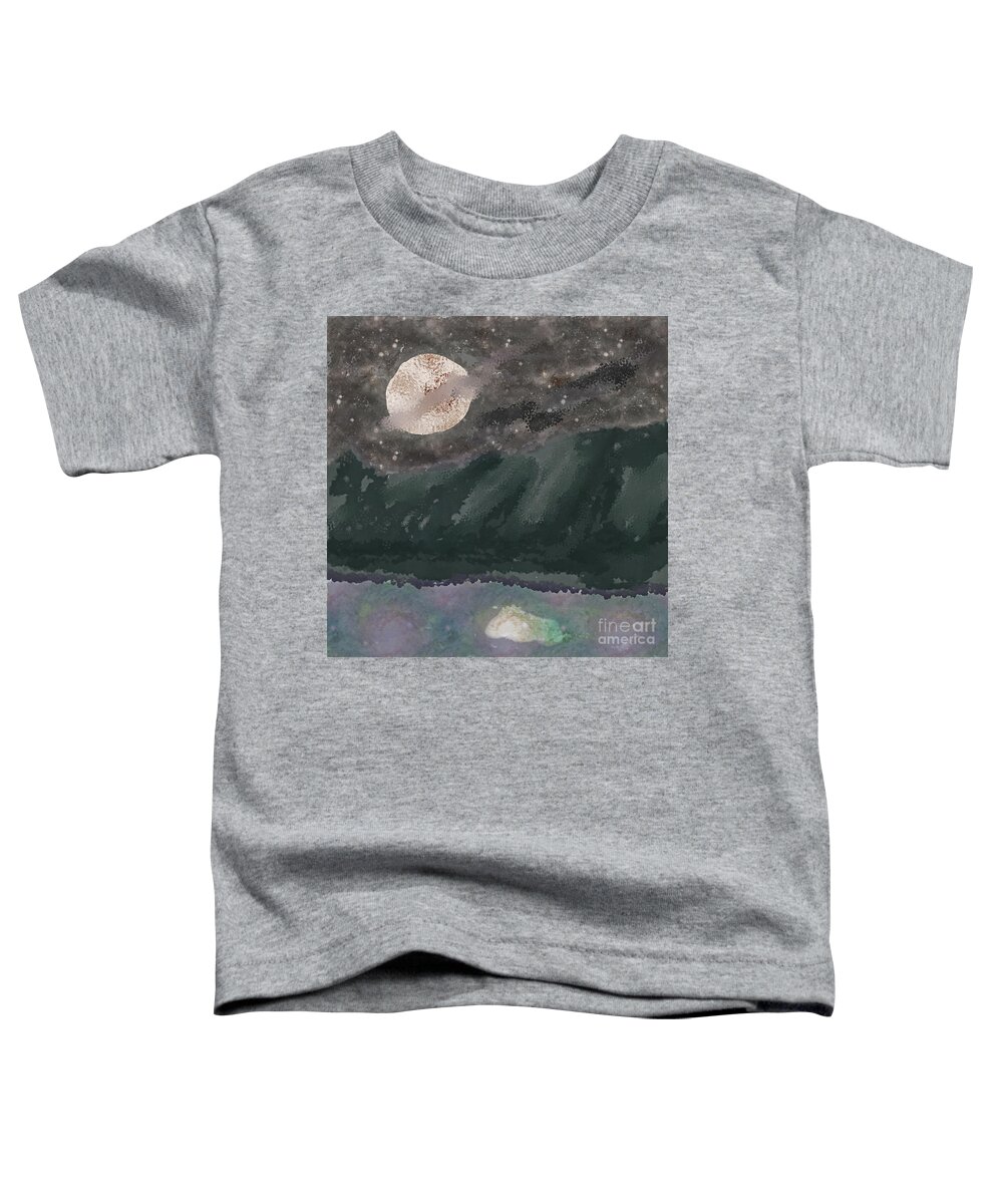 Full Moon Toddler T-Shirt featuring the digital art Paper Moon above a Mountain Lake by Bentley Davis