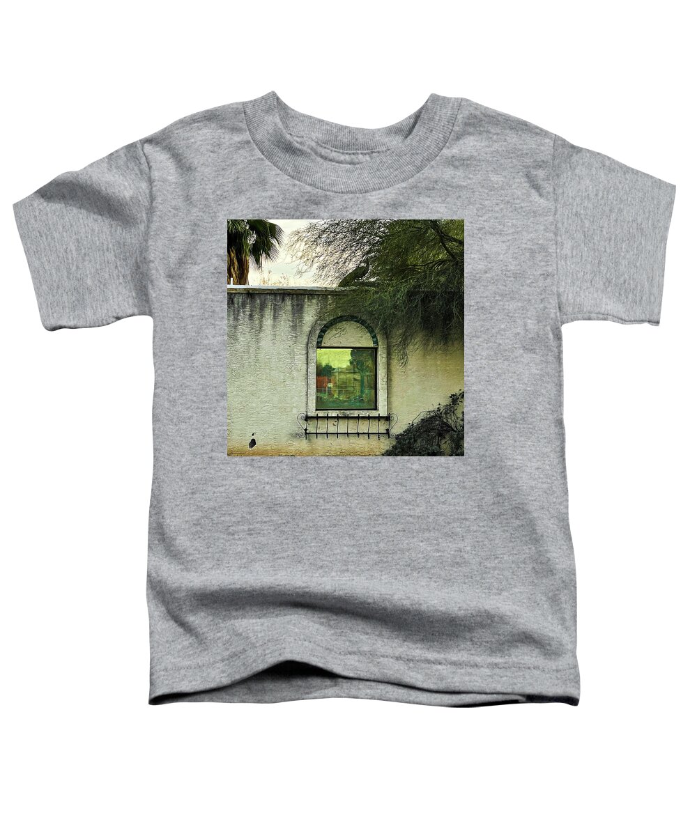 Peacock Toddler T-Shirt featuring the photograph Peacock at the Haunted Ranch by Grey Coopre