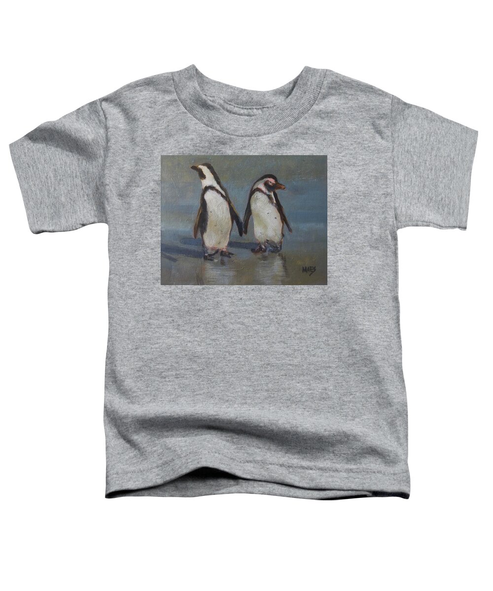 Waltmaes Toddler T-Shirt featuring the painting Penquin Love Story by Walt Maes
