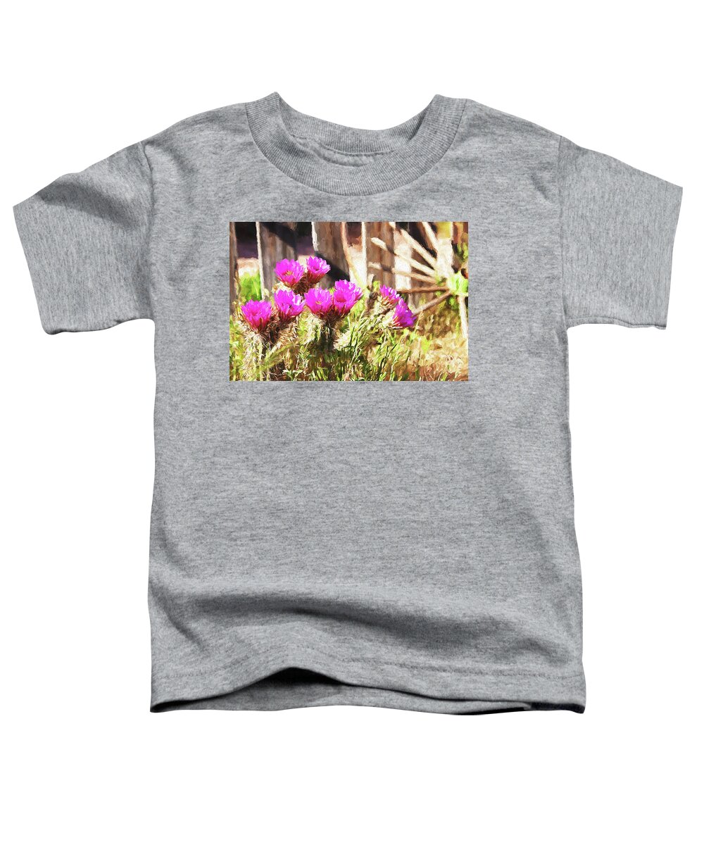 Pink Toddler T-Shirt featuring the mixed media Pink Cactus flowers in Nevada by Tatiana Travelways