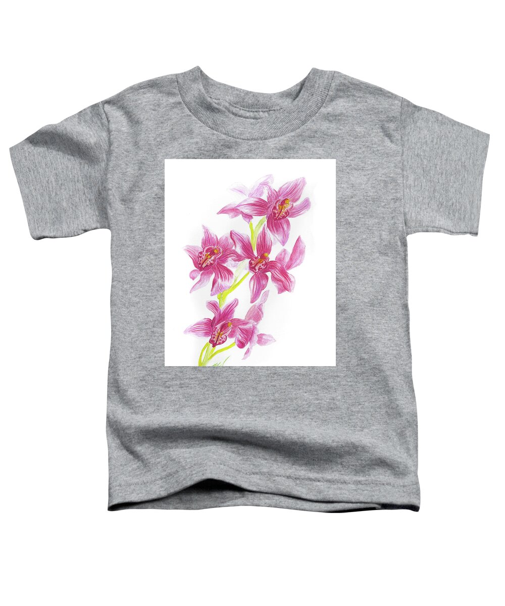 Pink Orchid Toddler T-Shirt featuring the drawing Pink Orchid by Tatiana Fess