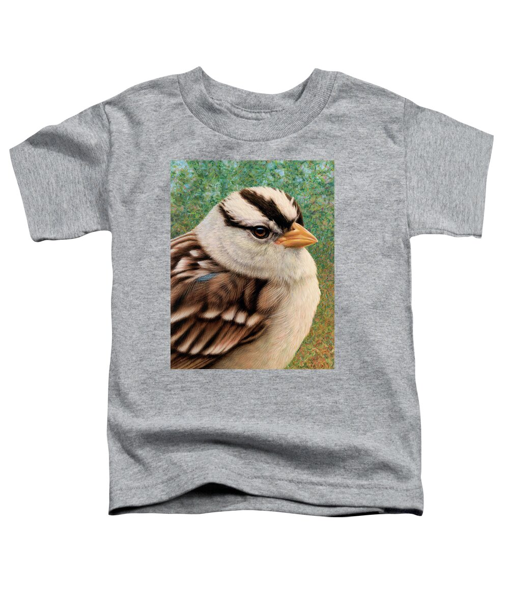 Sparrow Toddler T-Shirt featuring the painting Portrait of a Sparrow by James W Johnson