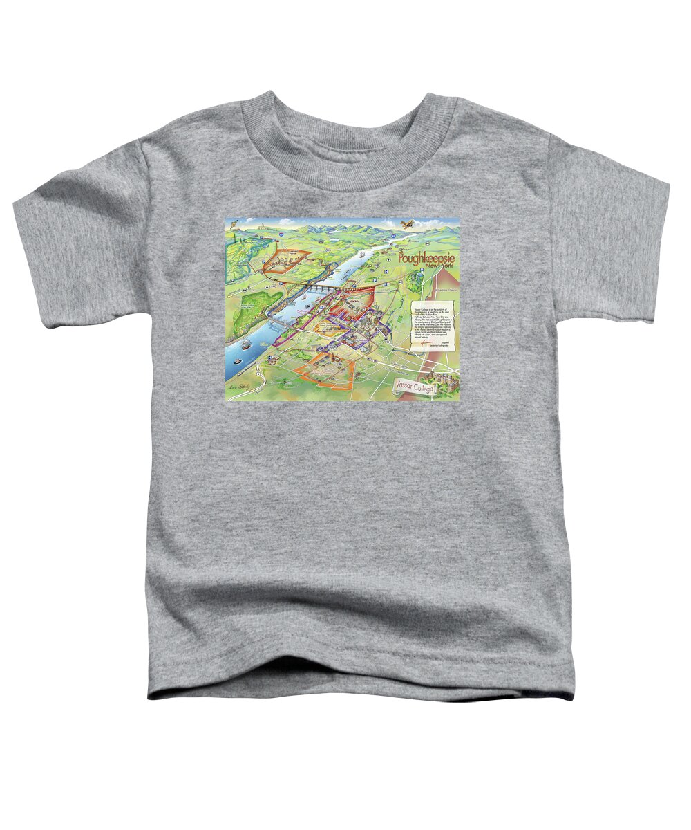 Vassar College Toddler T-Shirt featuring the digital art Poughkeepsie and Vassar College Illustrated Map by Maria Rabinky