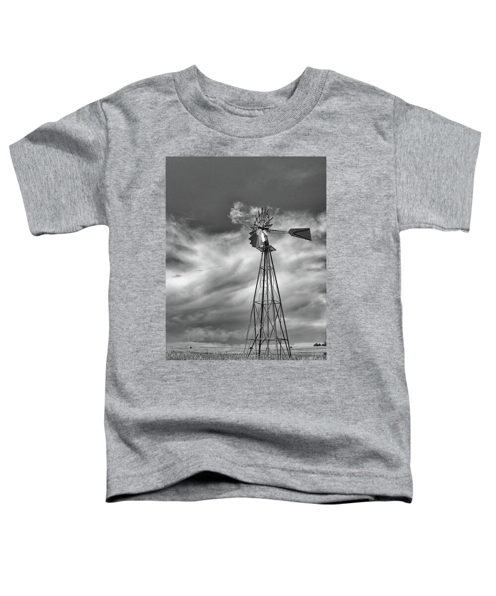 Prairie Toddler T-Shirt featuring the photograph Prairie Windmill by Bob Falcone