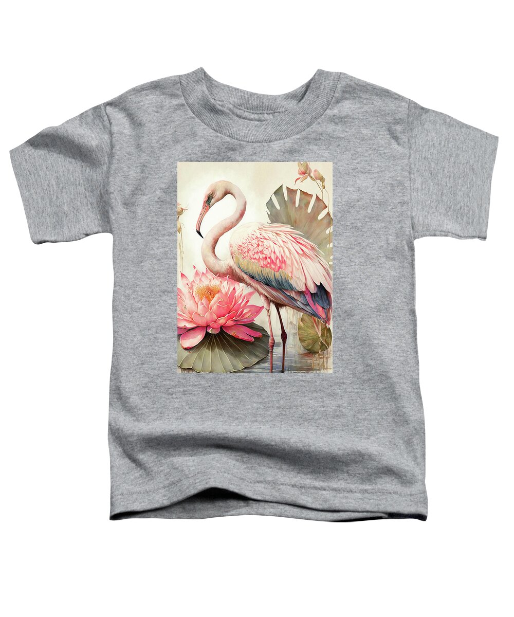 Pink Flamingo Toddler T-Shirt featuring the painting Pretty Pink Flamingo 2 by Tina LeCour