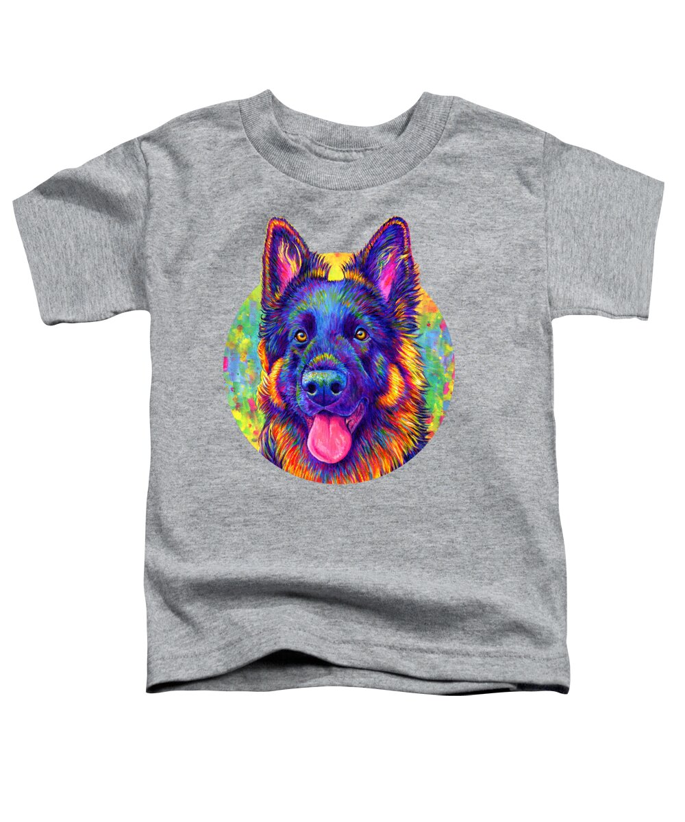 German Shepherd Toddler T-Shirt featuring the painting Psychedelic Rainbow German Shepherd Dog by Rebecca Wang