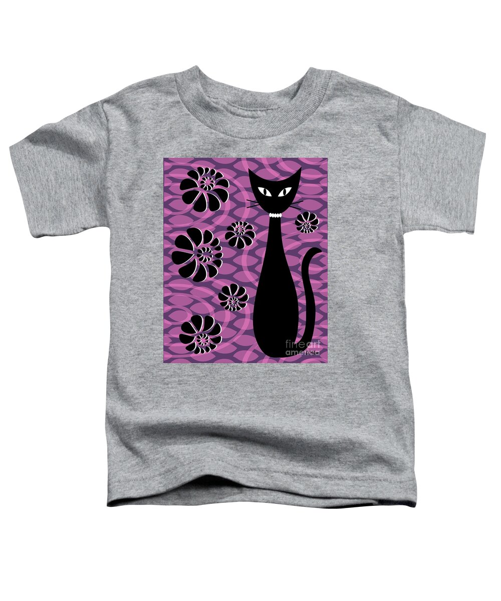Abstract Cat Toddler T-Shirt featuring the digital art Purple Pink Mod Cat 2 by Donna Mibus