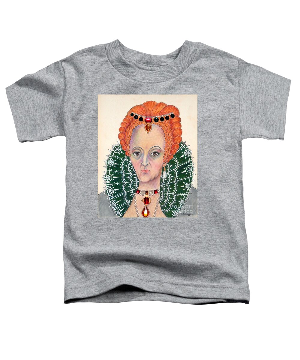 Queen Elizabeth Toddler T-Shirt featuring the mixed media Queen Elizabeth I by Jayne Somogy