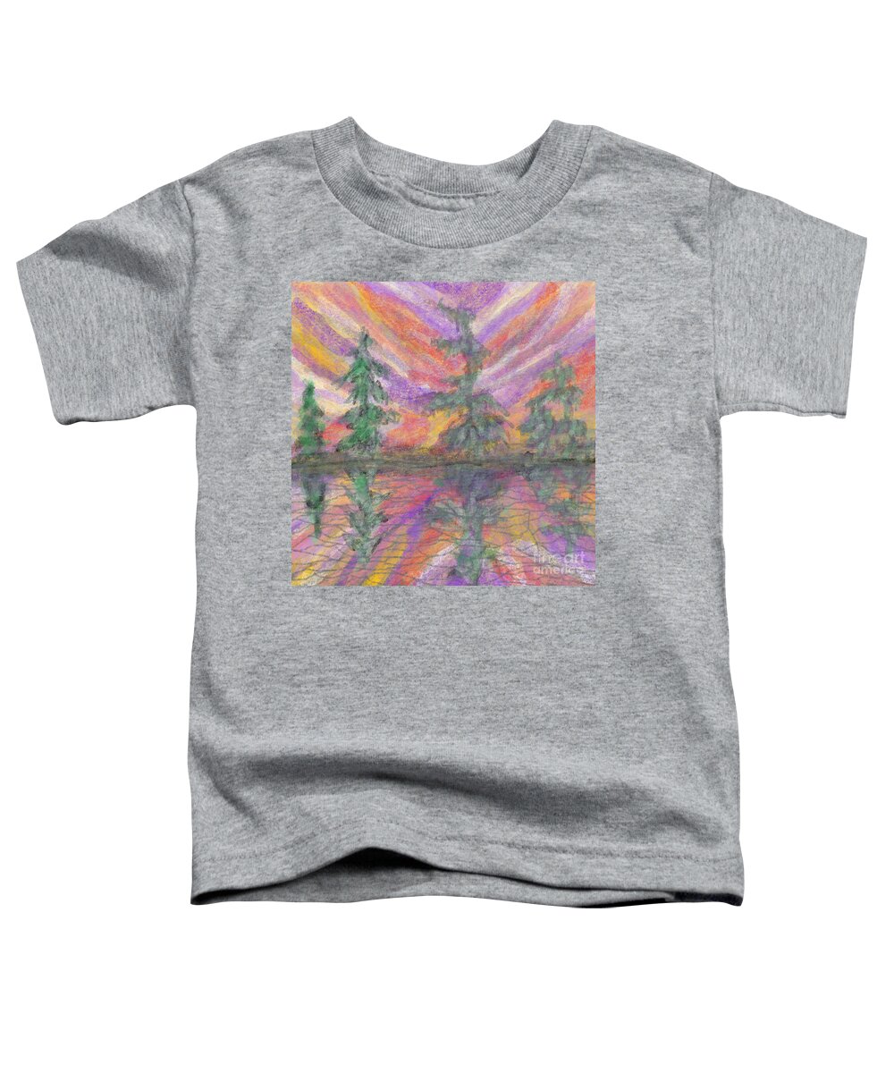 Rainbow Sunset Landscape Abstract Pastel Bag Pillow Cushion Trees Nature Lobby Toddler T-Shirt featuring the painting Rainbow Sky Landscape by Bradley Boug
