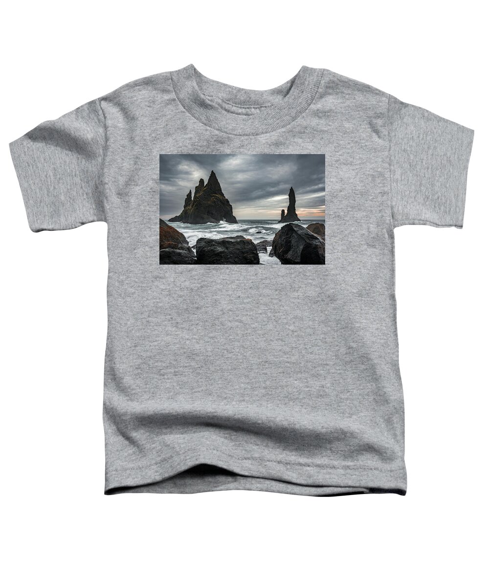 Black Sand Beach Toddler T-Shirt featuring the photograph Reynisdrangar - Iceland by Dee Potter
