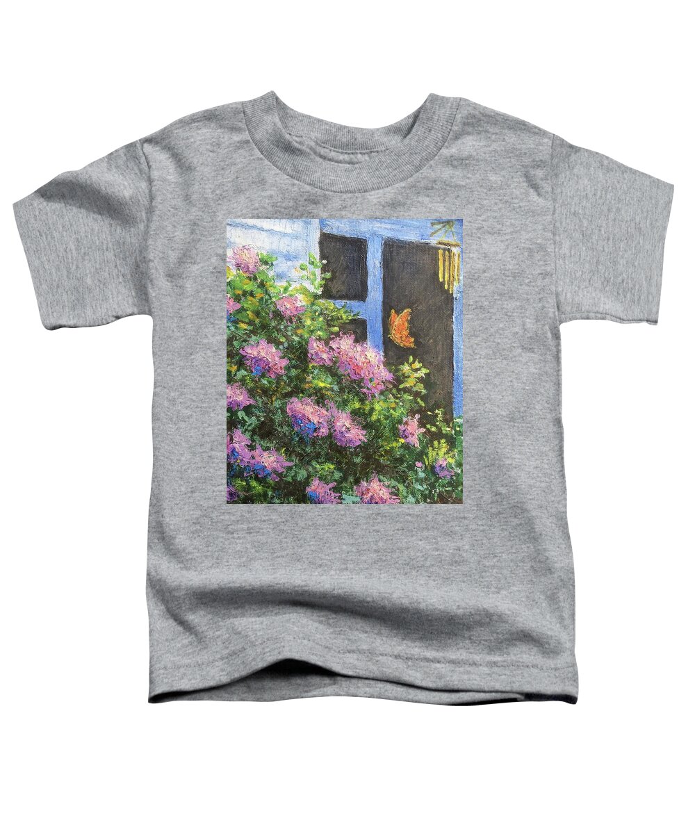 Pink Toddler T-Shirt featuring the painting Rhododendron and butterfly by Terre Lefferts