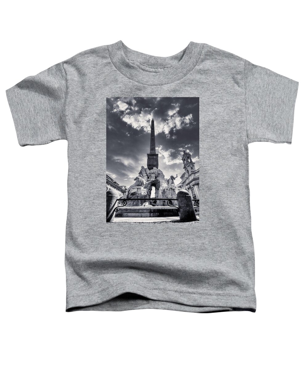 Piazza Navona Toddler T-Shirt featuring the photograph Rome BW - Fountain Of The Four Rivers In Piazza Navona 2 by Stefano Senise