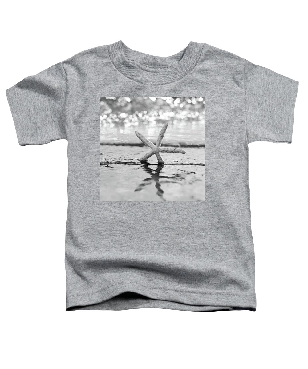 Beach Toddler T-Shirt featuring the photograph Sea Star BW by Laura Fasulo