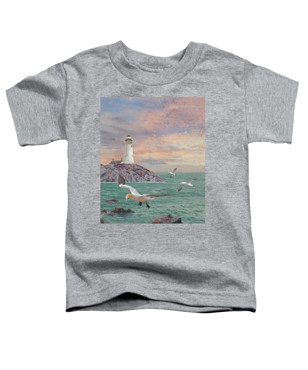 Lighthouse Toddler T-Shirt featuring the digital art Seabirds at Rocky Point Lighthouse by M Spadecaller