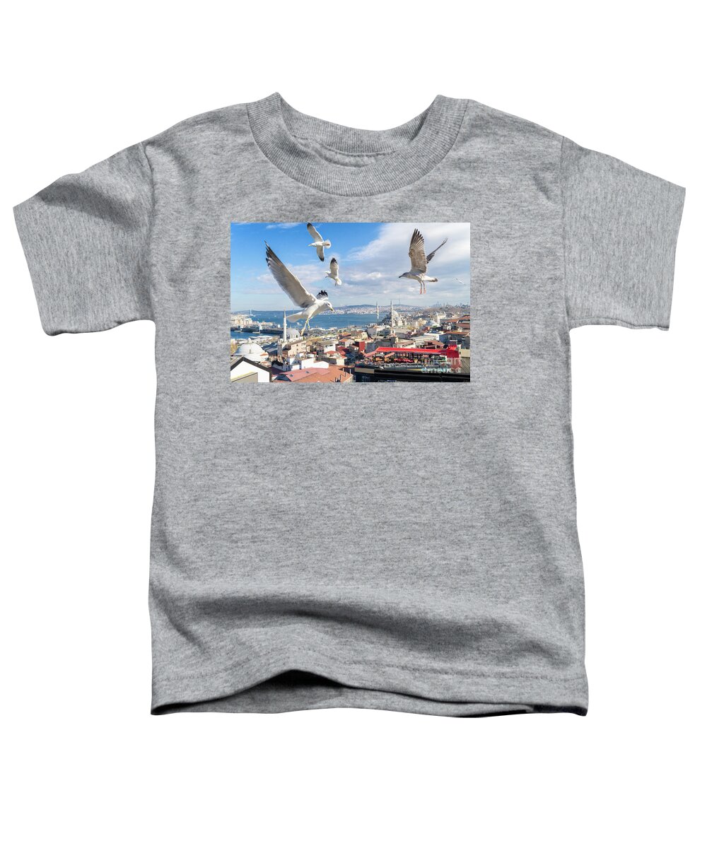 Turkey Toddler T-Shirt featuring the photograph Seagulls of Istanbul by Anastasy Yarmolovich